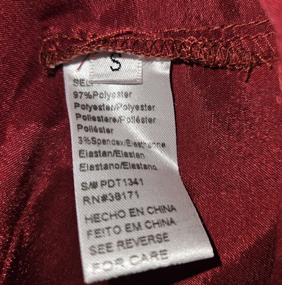 Lucca Wildfang Satin Shirt Button Up Long Sleeve Blouse Maroon Red Silky Small - Picture 16 of 16